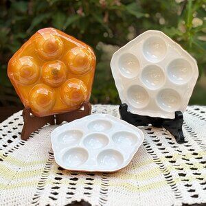 Vintage Set of 3 Escargot Dishes Luzifer Bauscher Weiden Orange White Porcelain